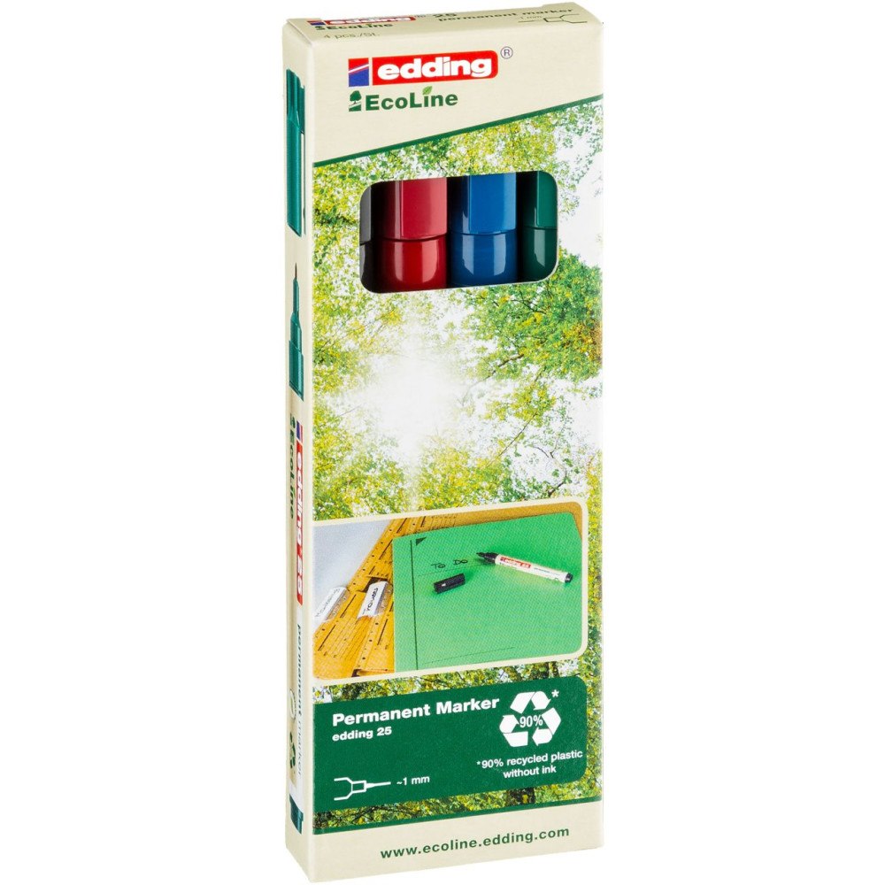 edding Permanent marker, Edding 25 Ecoline, ass. farver, pakke a 4...