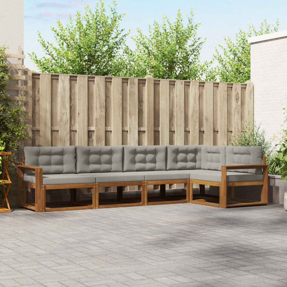 vidaXL Utomhussoffset 5 st Naturlig och ljusgrå