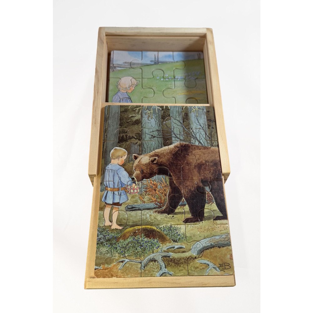 Hjelm förlag Beskow Visor 4 st träpussel i låda - 12 bitar