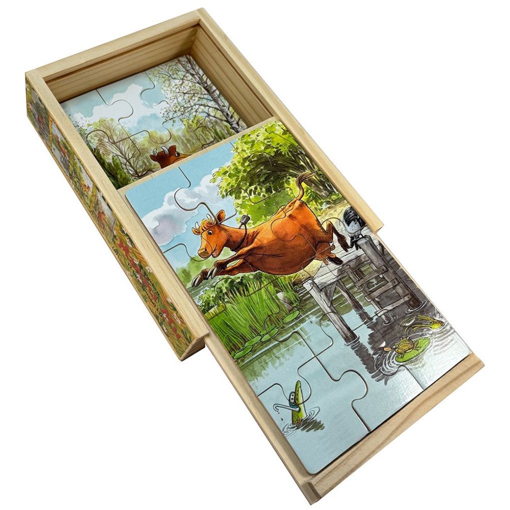 Hjelm förlag Mamma Mu 4 st träpussel i låda - 12 bitar