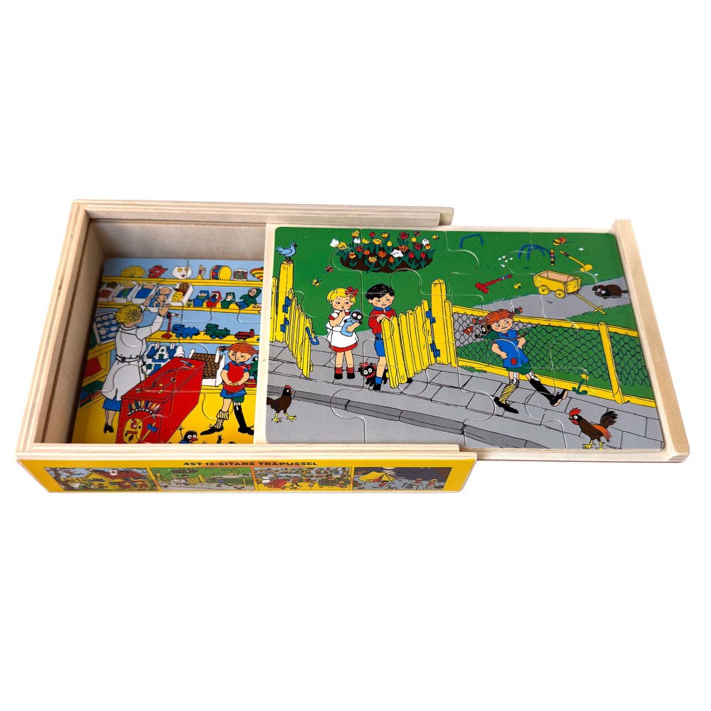 Hjelm förlag Pippi Långstrump 4 st träpussel - 12 bitar