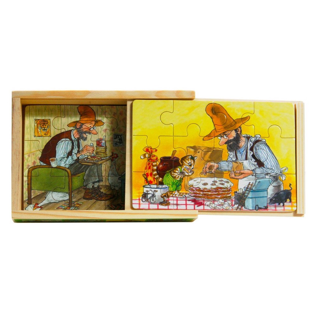 Hjelm förlag Findus 4 st träpussel i låda - 12 bitar