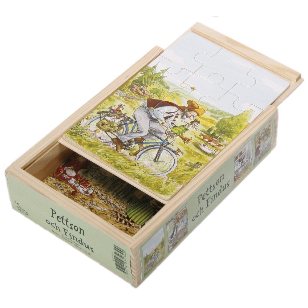 Hjelm förlag Pettson & Findus 4 st träpussel i låda - 12 bitar