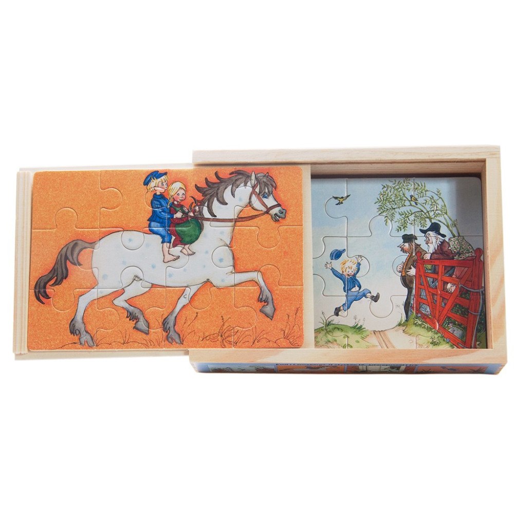 Hjelm förlag Emil 4 st träpussel i låda - 12 bitar