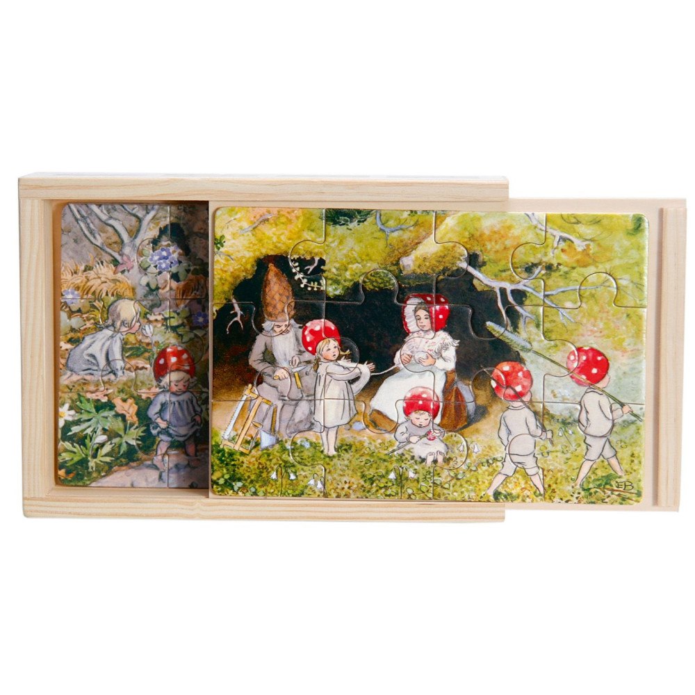 Hjelm förlag Tomtebobarnen 4 st träpussel i låda - 12 bitar