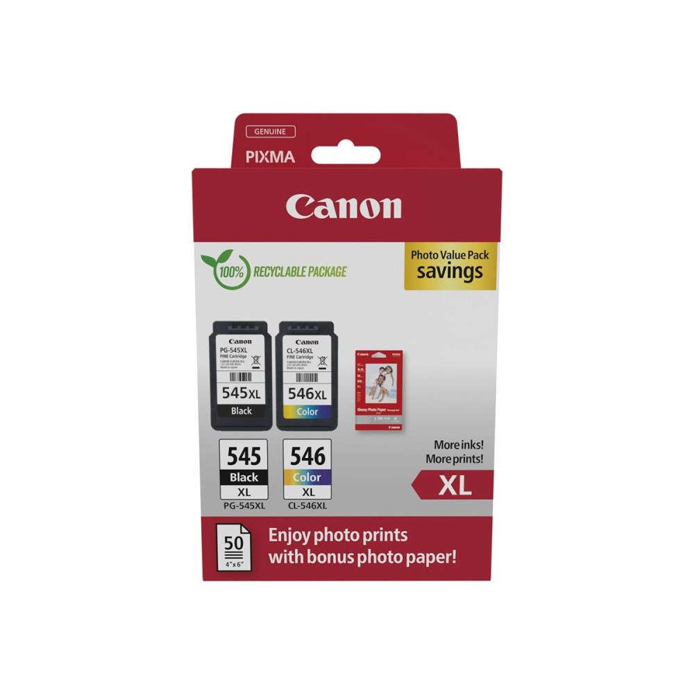 CANON Canon PG-545 XL/CL-546XL Photo Value Pack - 2-pack - Lång livslängd - svart, färg (cyan, magenta, gul) - original - blan...