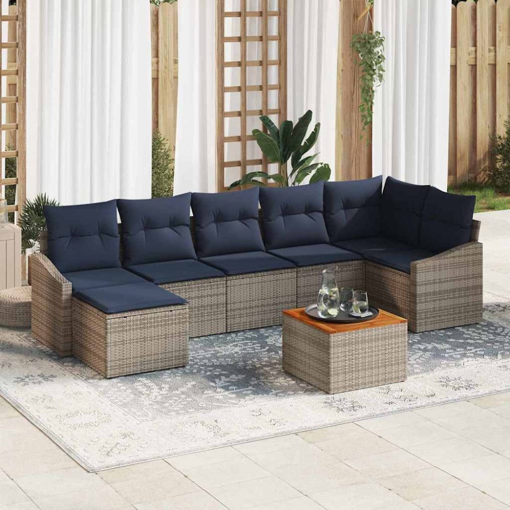 vidaXL Trädgårdsoffset med lagring 8 pcs Grå och Marinblå konstrotting