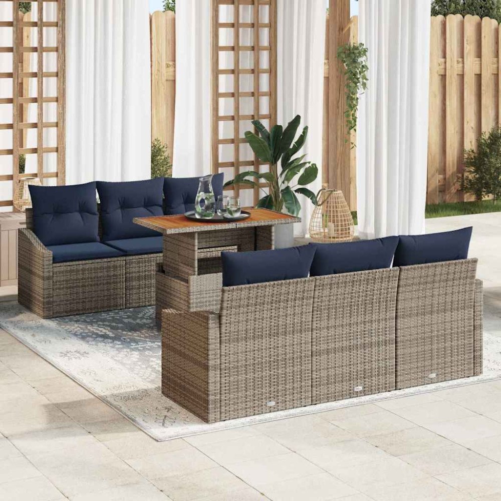 vidaXL Trädgårdsoffset med lagring 7 pcs Grå Poly rattan