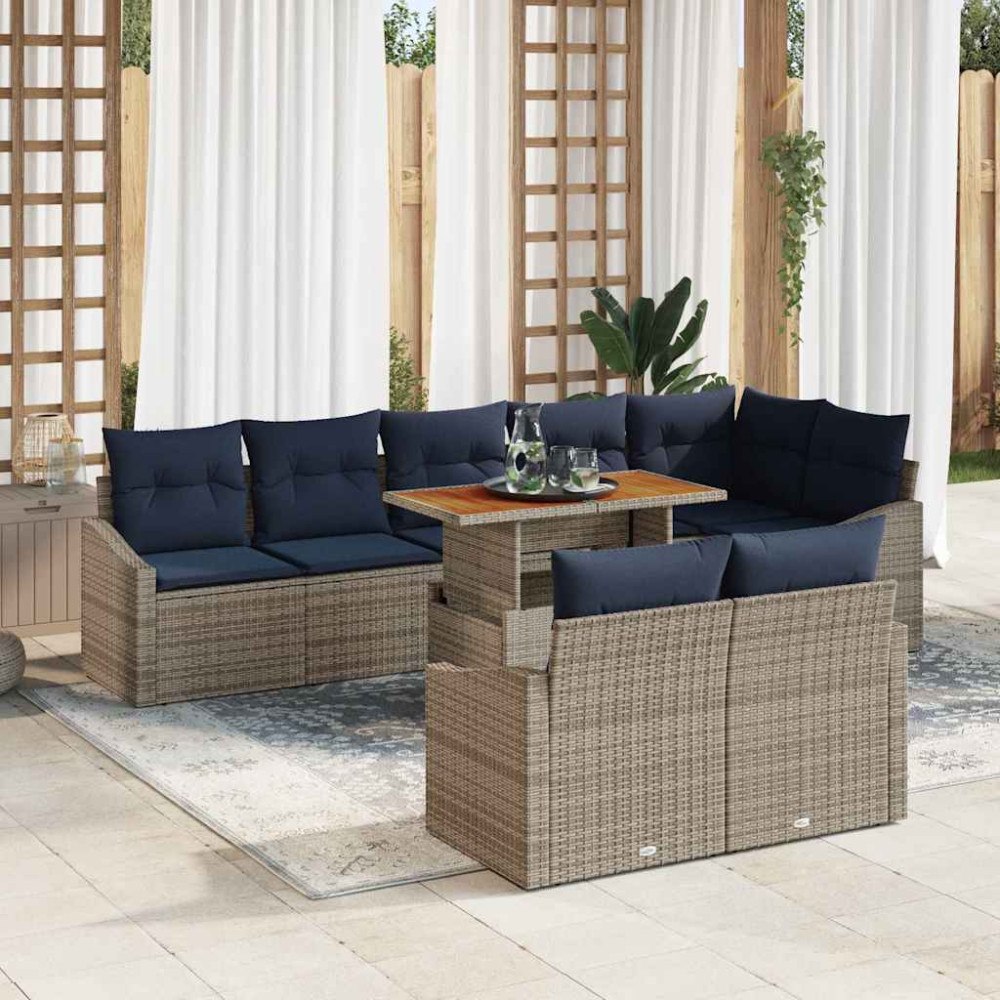 vidaXL Trädgårdsoffset med lagring 9 pcs Grå Poly rattan