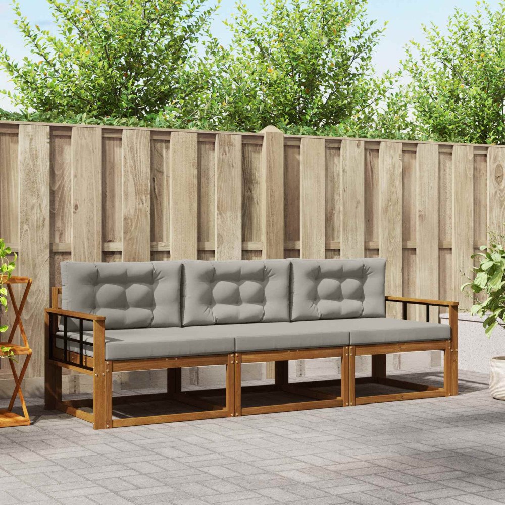 vidaXL Utomhussoffset med kudde 3 pcs Naturlig och Ljus Grå