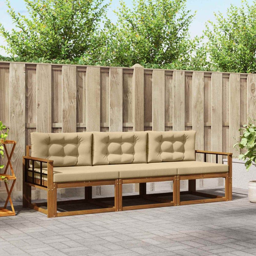 vidaXL Utomhussoffset med kudde 3 pcs Naturlig och Beige