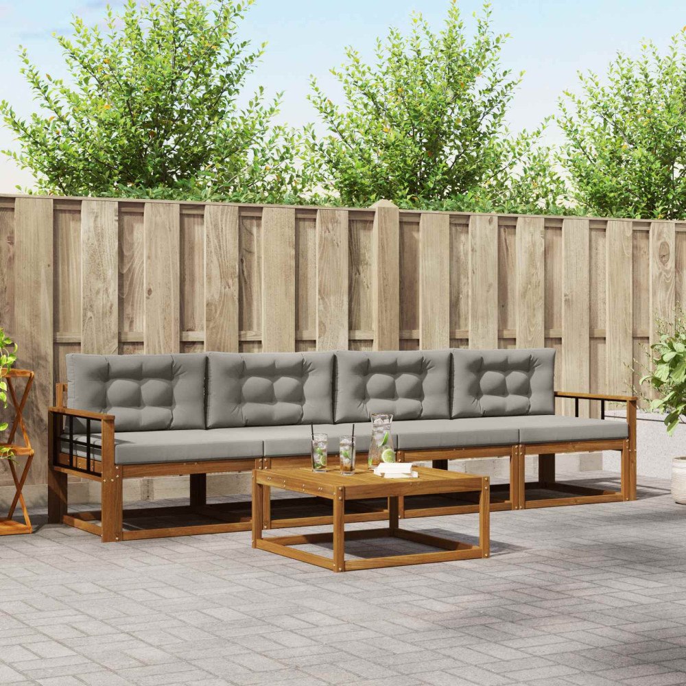 vidaXL Utomhussoffset med kudde 5 pcs Naturlig och Ljus Grå