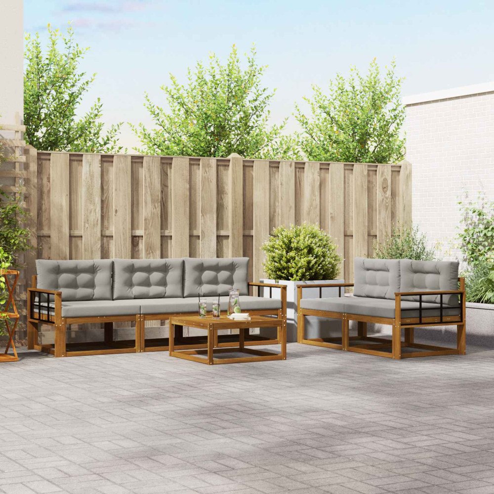 vidaXL Utomhussoffset med kudde 6 pcs Naturlig och Ljus Grå