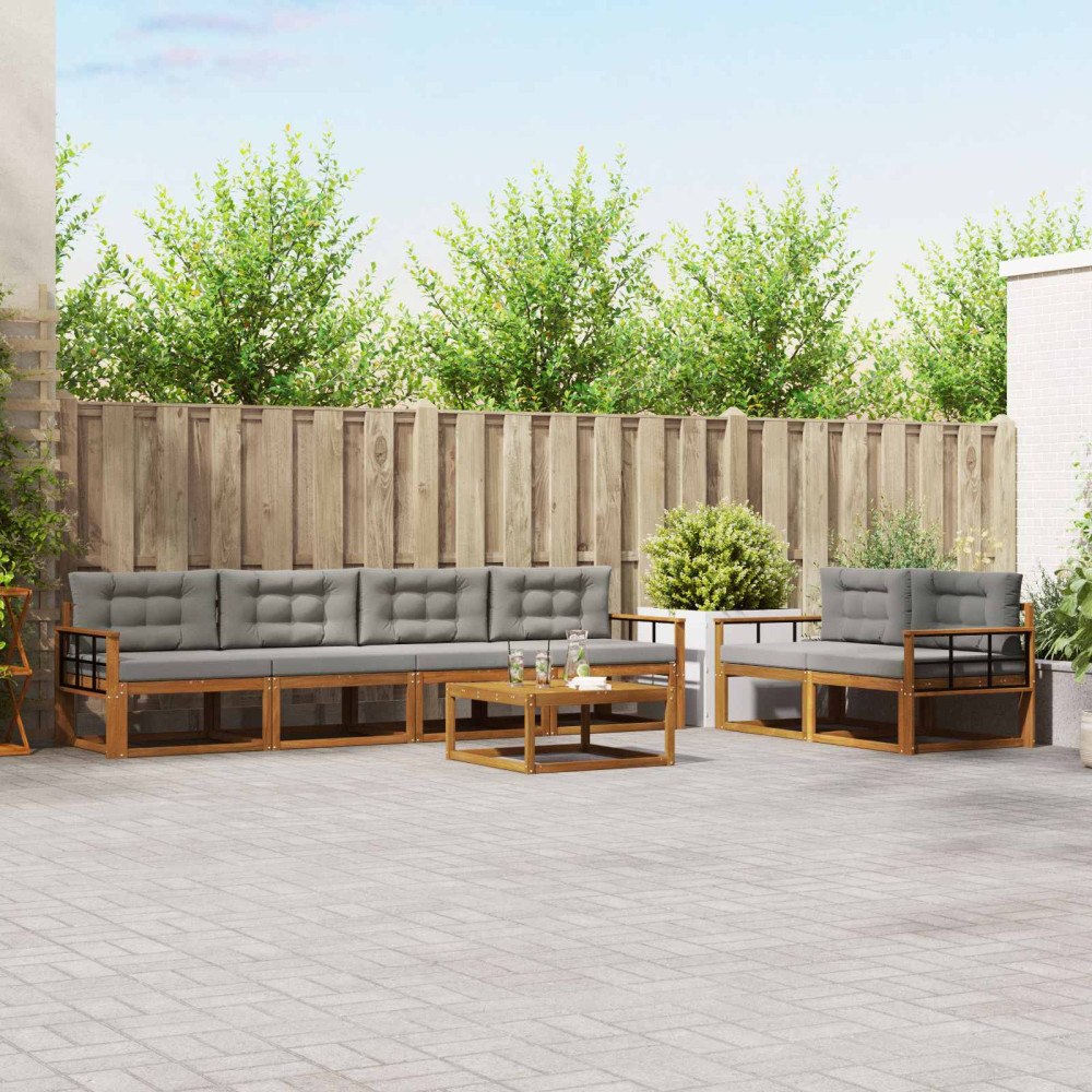 vidaXL Utomhussoffset med kudde 7 pcs Naturlig och Ljus Grå