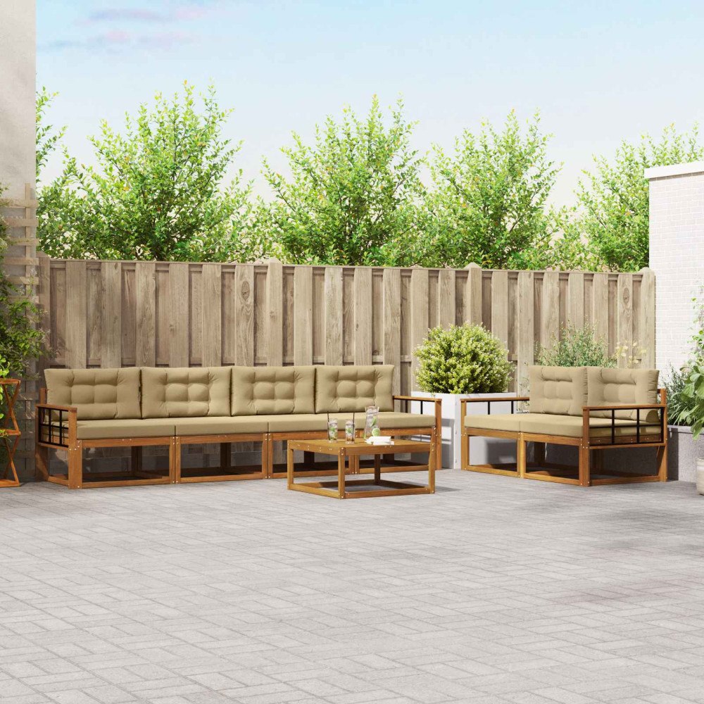 vidaXL Utomhussoffset med kudde 7 pcs Naturlig och Beige