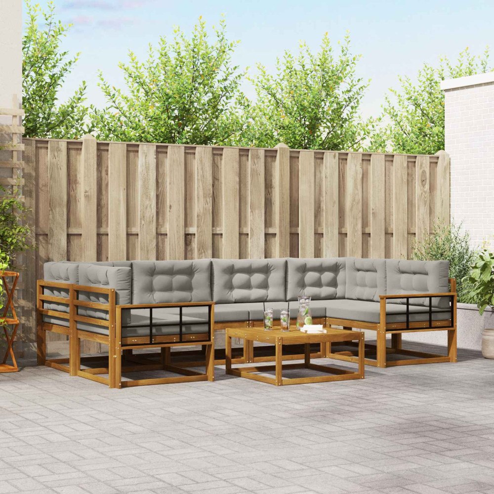 vidaXL Utomhussoffset med kudde 7 pcs Naturlig och Ljus Grå