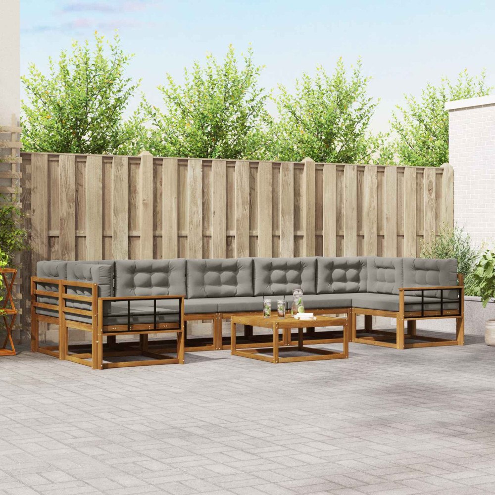 vidaXL Utomhussoffset med kudde 8 pcs Naturlig och Ljus Grå