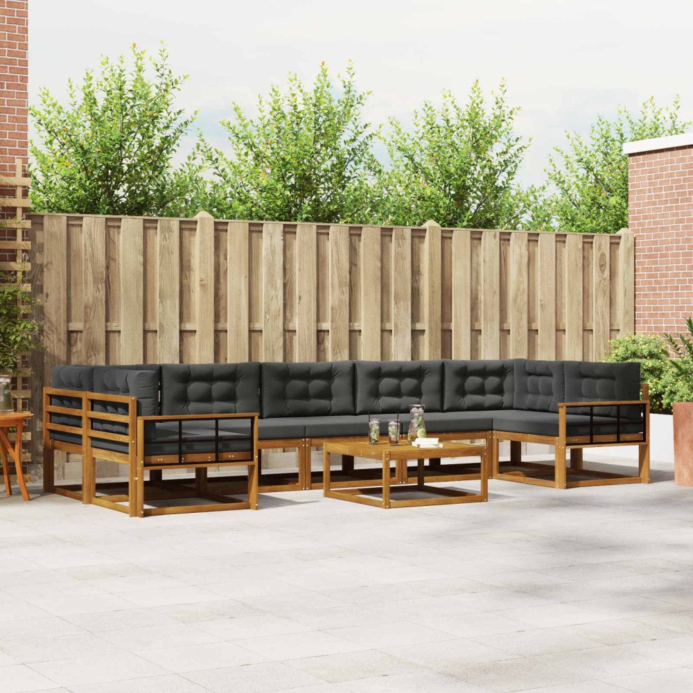 vidaXL Utomhussoffset med kudde 8 pcs Naturlig och Antracit