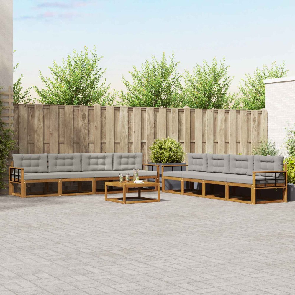 vidaXL Utomhussoffset med kudde 9 pcs Naturlig och Ljus Grå