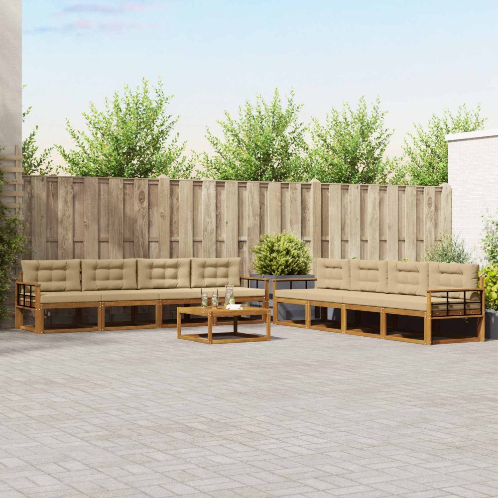 vidaXL Utomhussoffset med kudde 9 pcs Naturlig och Beige