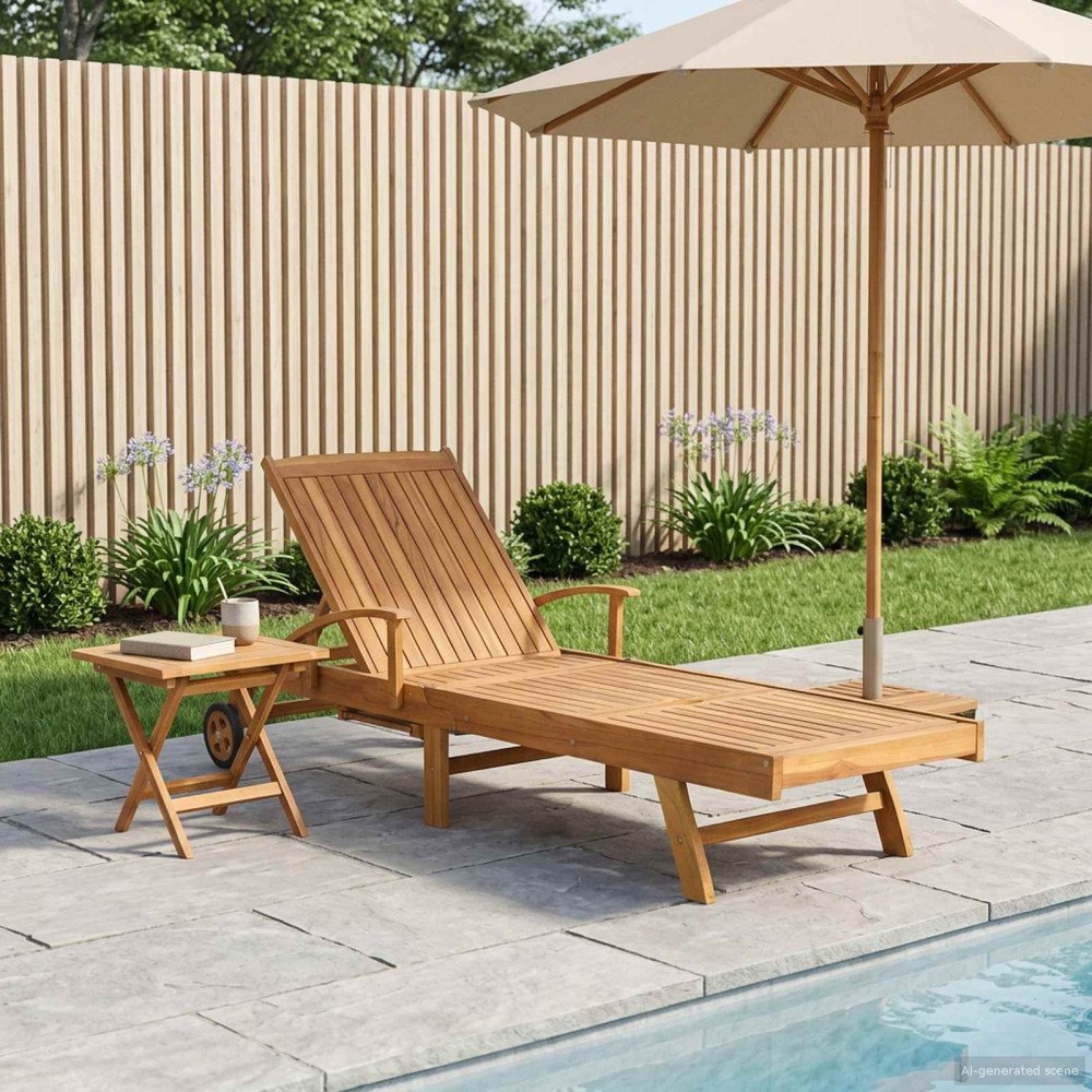 vidaXL Solsäng med bord 2 pcs Brun 40 x 40 x 40 cm Massivt teakträ