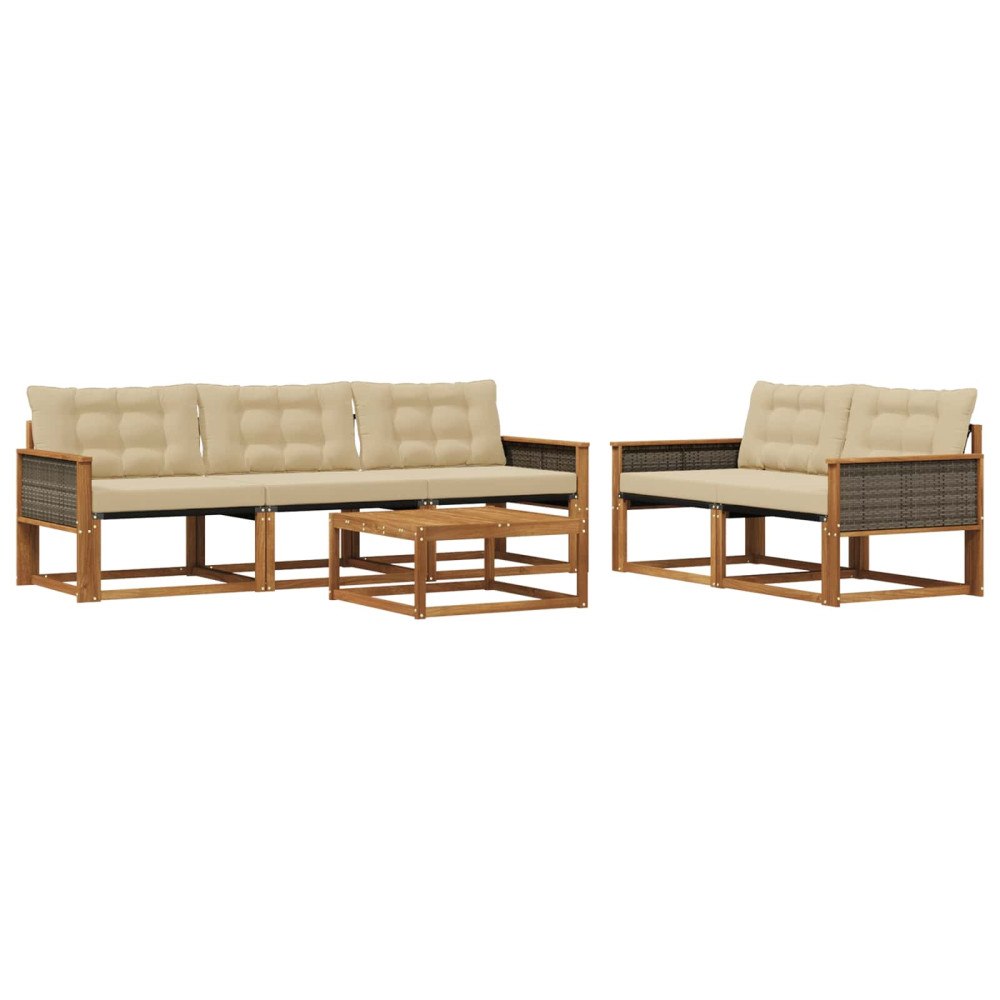 vidaXL Utomhussoffset 6 st Naturlig och Beige