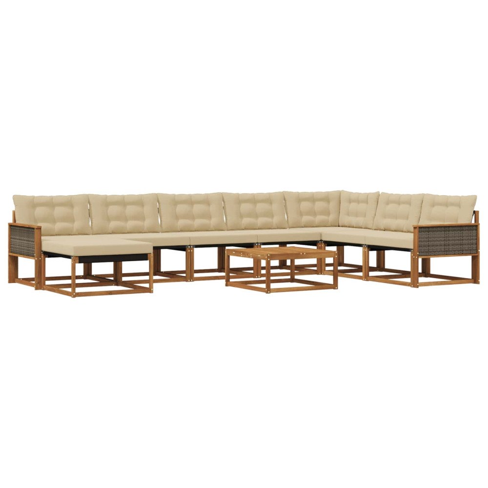 vidaXL Utomhussoffset 9 st Naturlig och Beige Massivt Akaciaträ