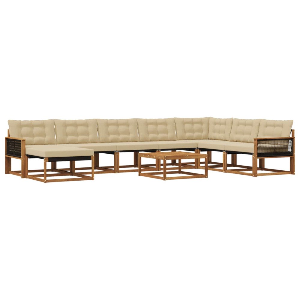 vidaXL Utomhussoffset 9 st Naturlig och Beige Massivt Akaciaträ
