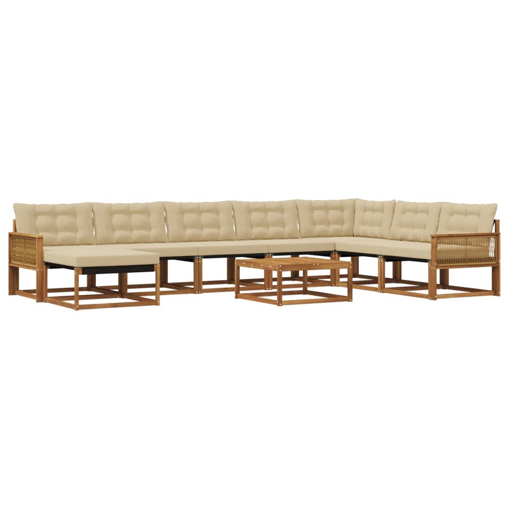 vidaXL Utomhussoffset 9 st Naturlig och Beige Massivt Akaciaträ