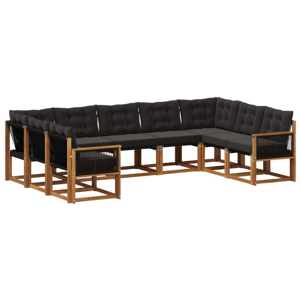 vidaXL Utomhussoffset 9 st Naturlig och svart