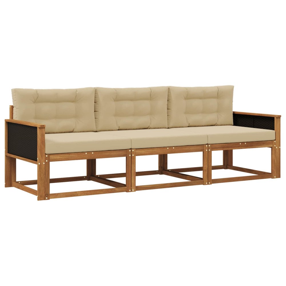 vidaXL Utomhussoffset 3 st Naturlig och Beige