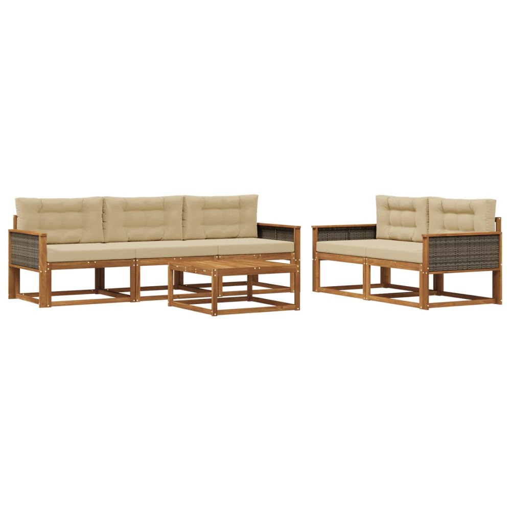 vidaXL Utomhussoffset 6 st Naturlig och Beige