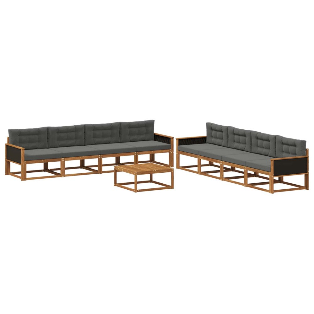 vidaXL Utomhussoffset med kudde 9 pcs Naturlig och Antracit
