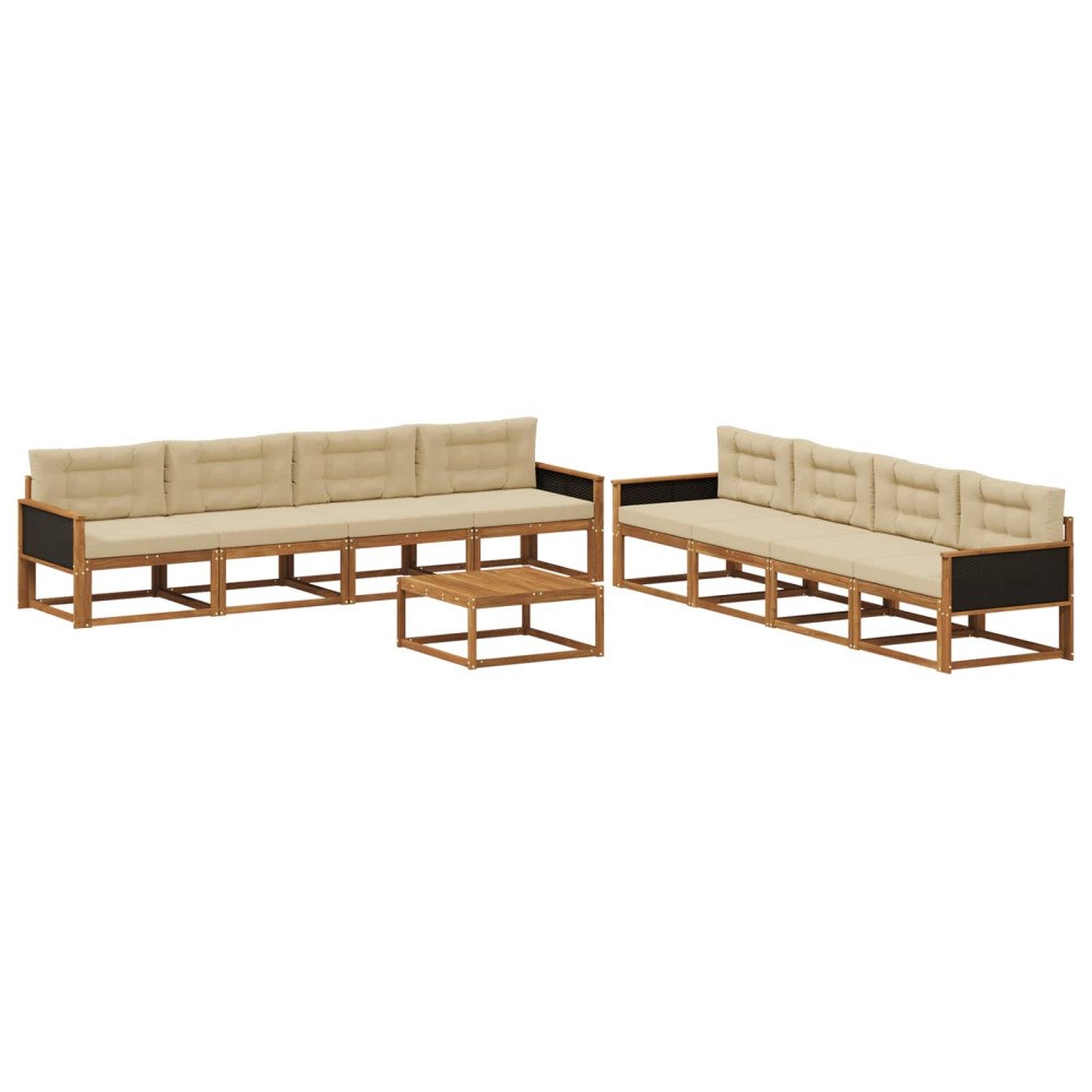 vidaXL Utomhussoffset med kudde 9 pcs Naturlig och Beige
