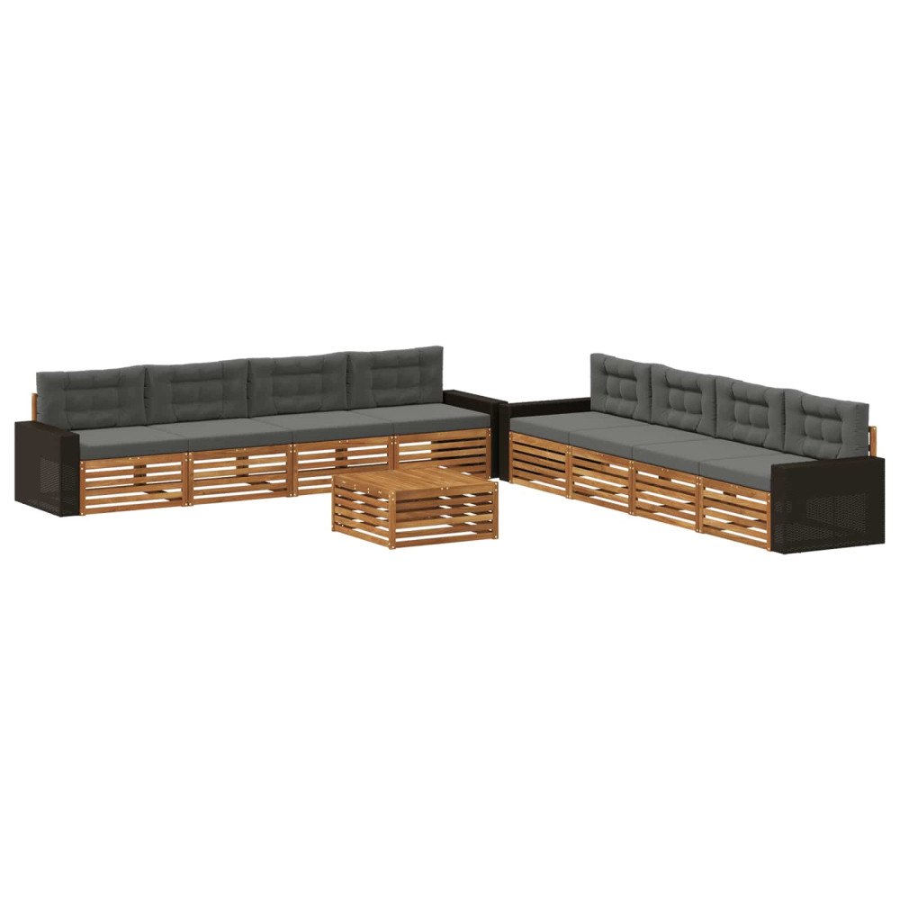 vidaXL Utomhussoffset 9 st Naturlig och Antracit Polyester