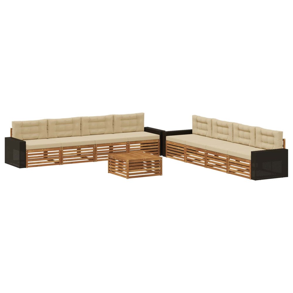 vidaXL Utomhussoffset 9 st Naturlig och Beige Polyester