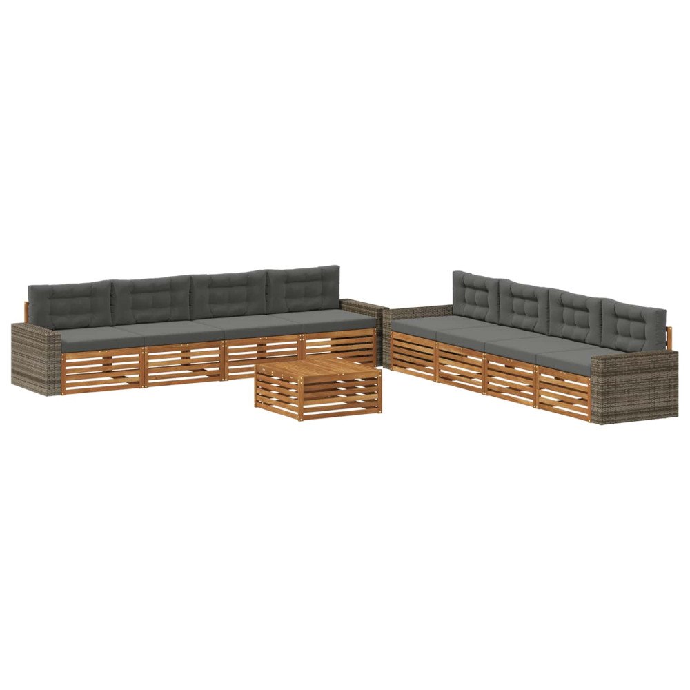 vidaXL Utomhussoffset 9 st Naturlig och Antracit Polyester