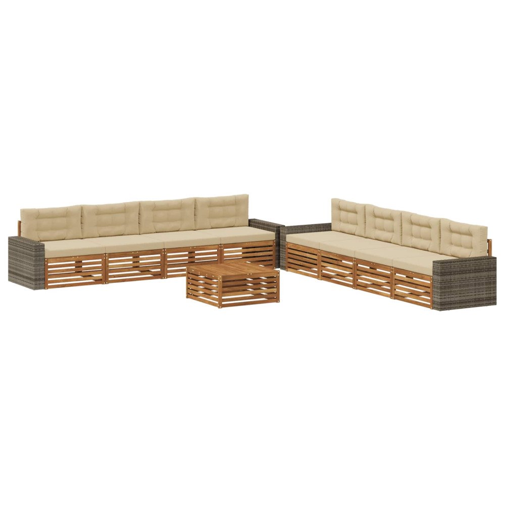 vidaXL Utomhussoffset 9 st Naturlig och Beige Polyester