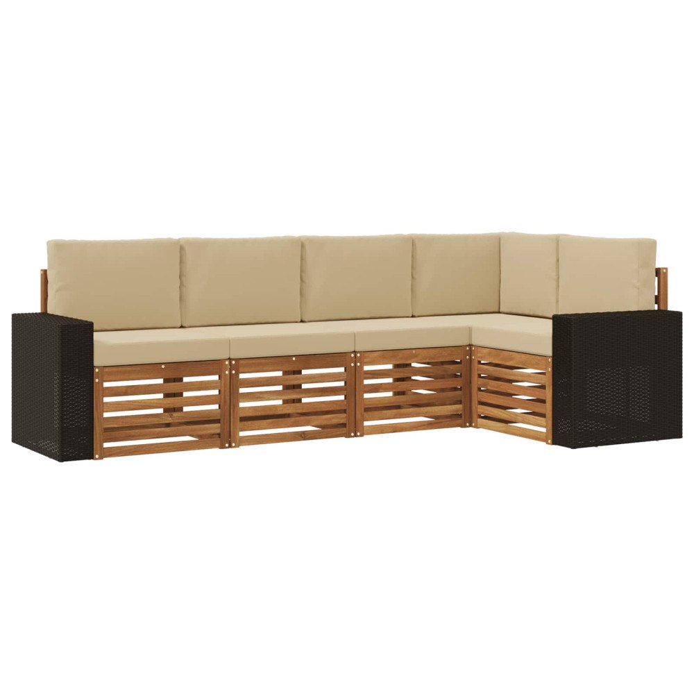 vidaXL Utomhussoffset 5 st Naturlig och Beige Polyester