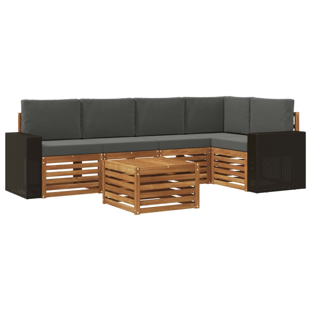 vidaXL Utomhussoffset 6 st Naturlig och Antracit Polyester
