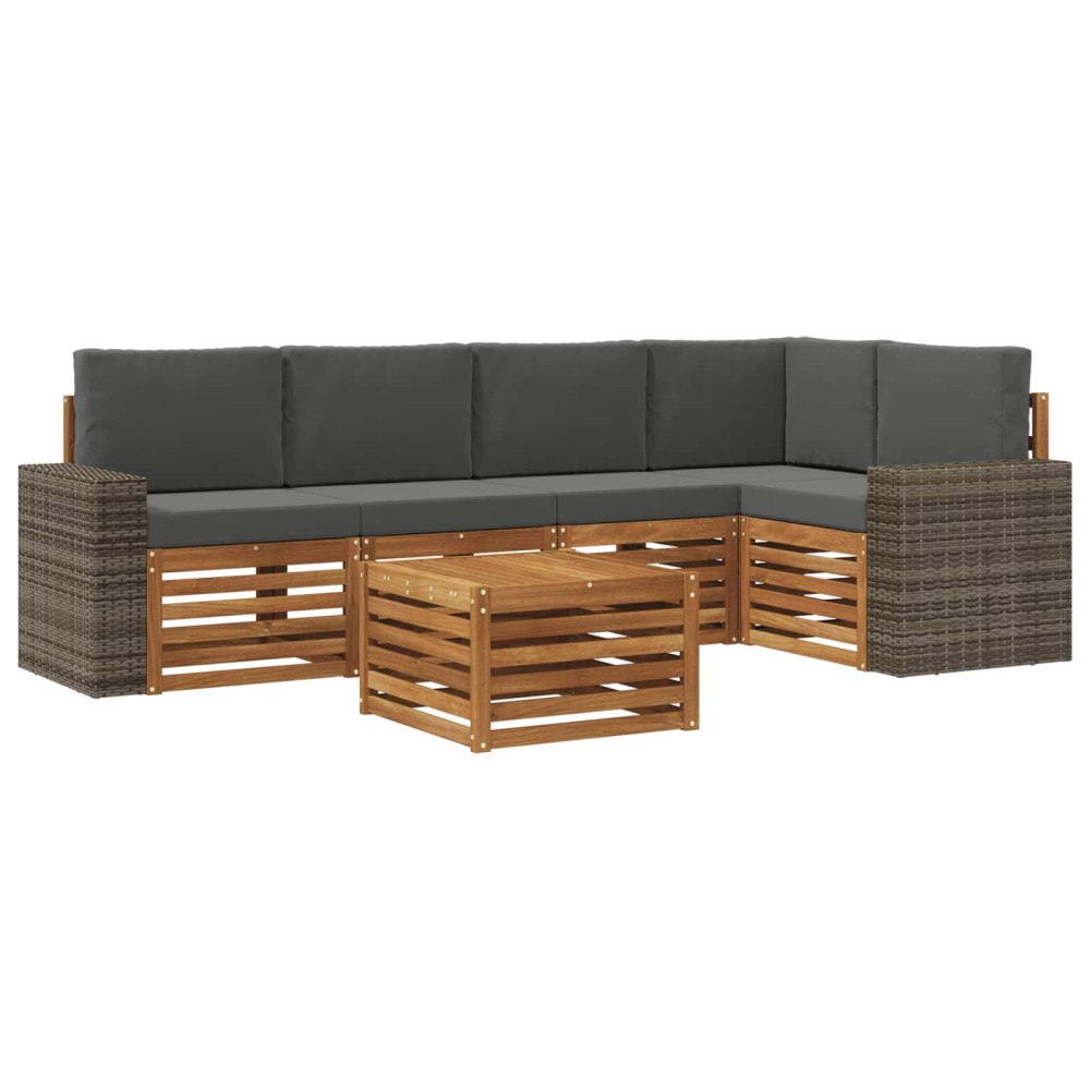 vidaXL Utomhussoffset 6 st Naturlig och Antracit Polyester