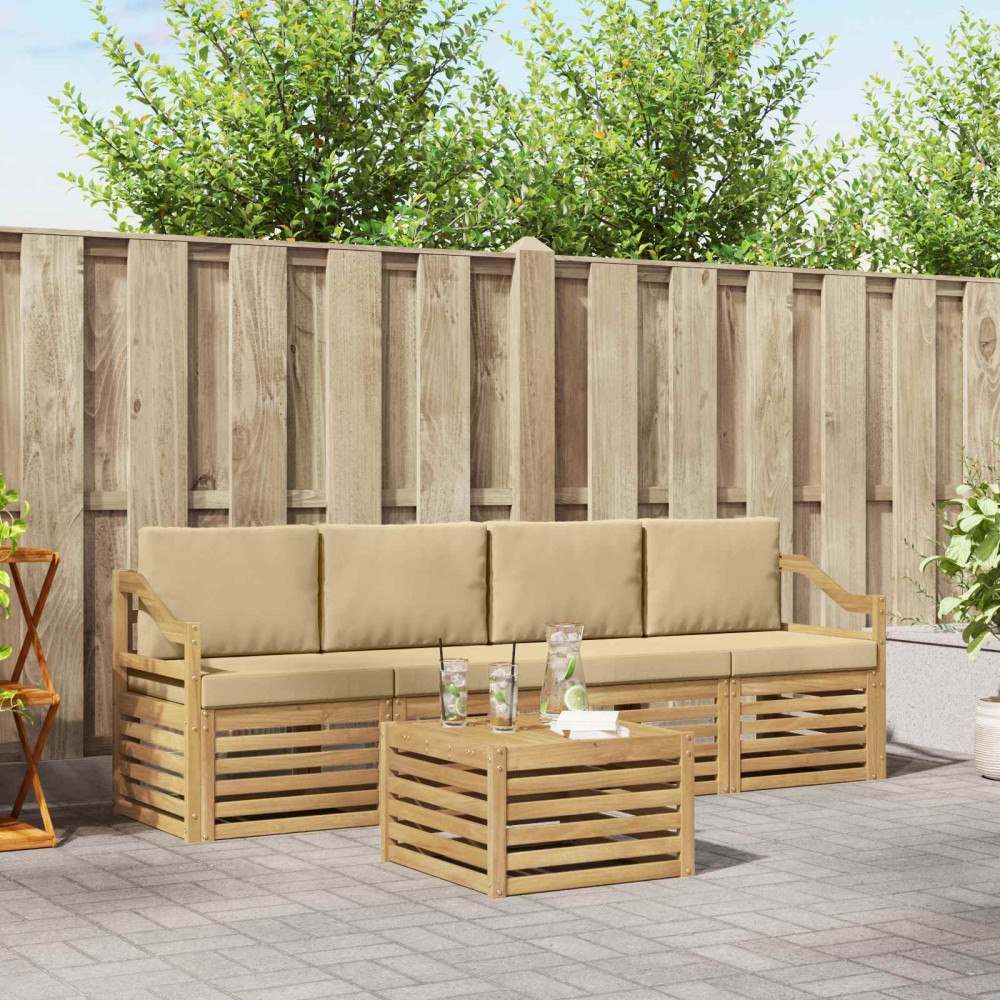 vidaXL Utomhussoffset 5 st Vit och Beige Polyester