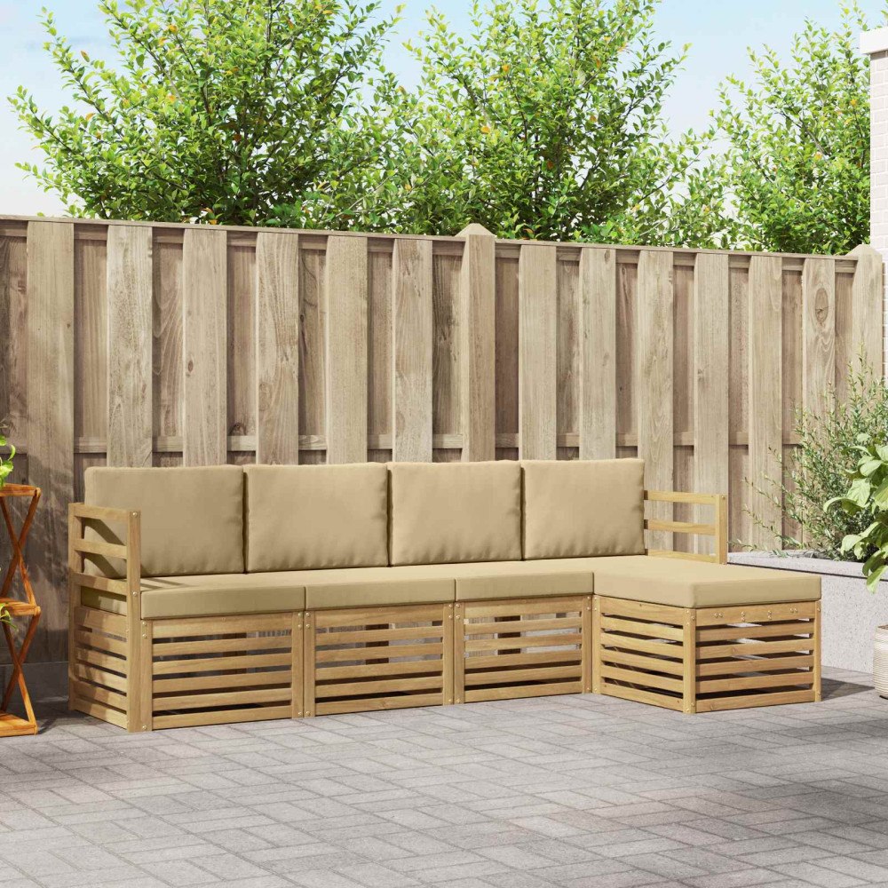 vidaXL Utomhussoffset 5 st Vit och Beige Polyester