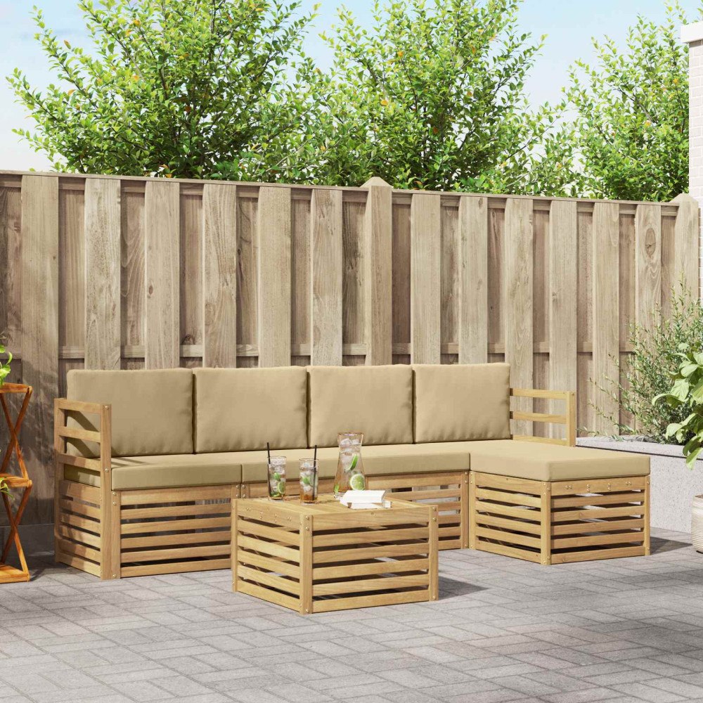 vidaXL Utomhussoffset 6 st Vit och Beige Polyester