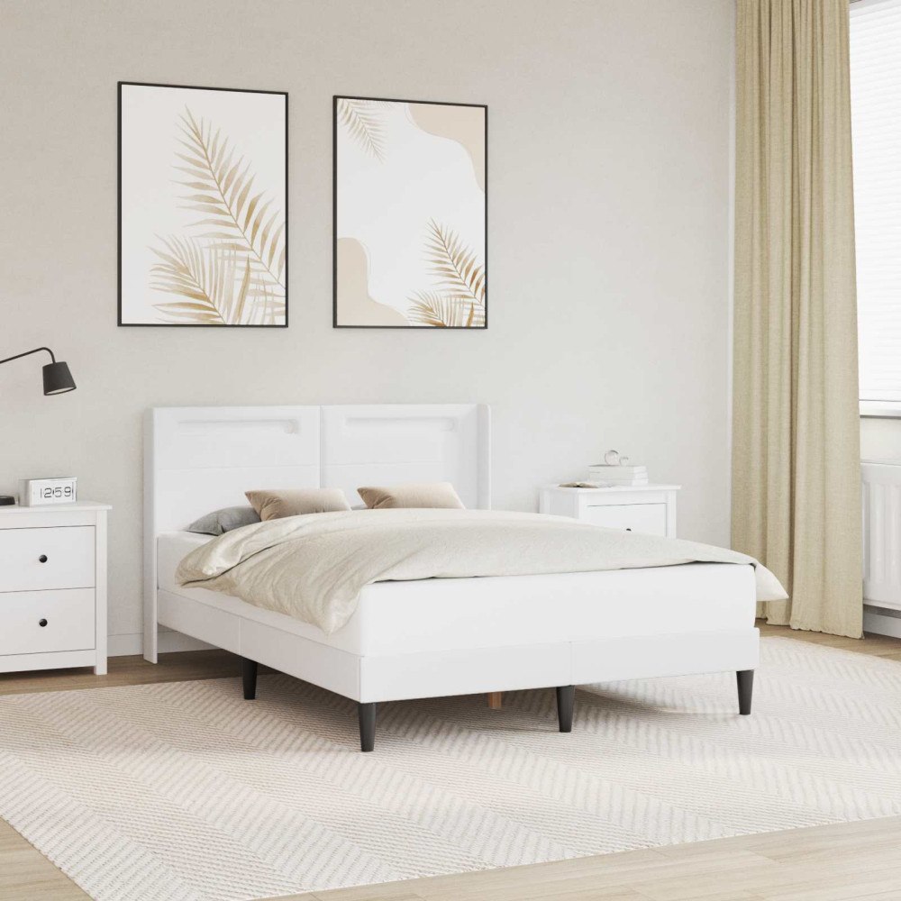 vidaXL Sängram med LED-ljusslingor Vit 120 x 190 cm Konstläder