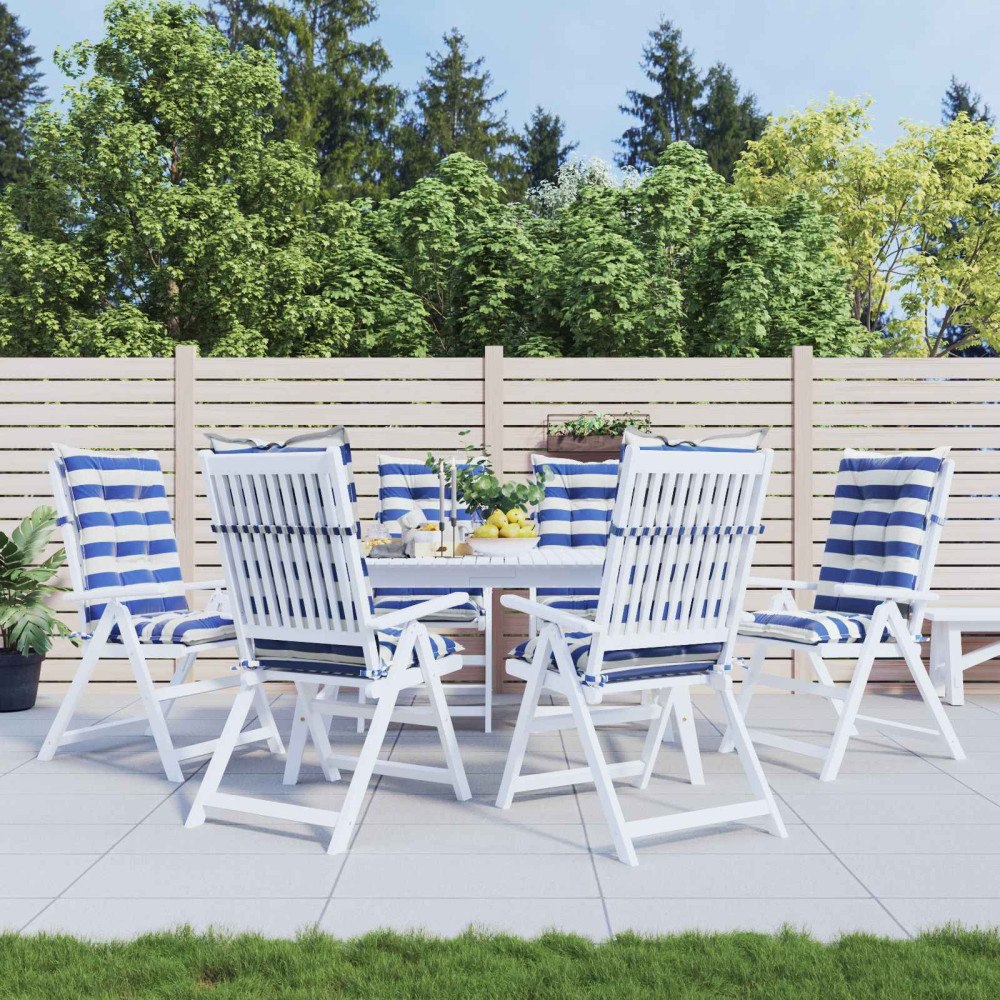vidaXL Utomhuskudde 6 pcs Blå och Vit 120 x 50 x 7 cm Tyg