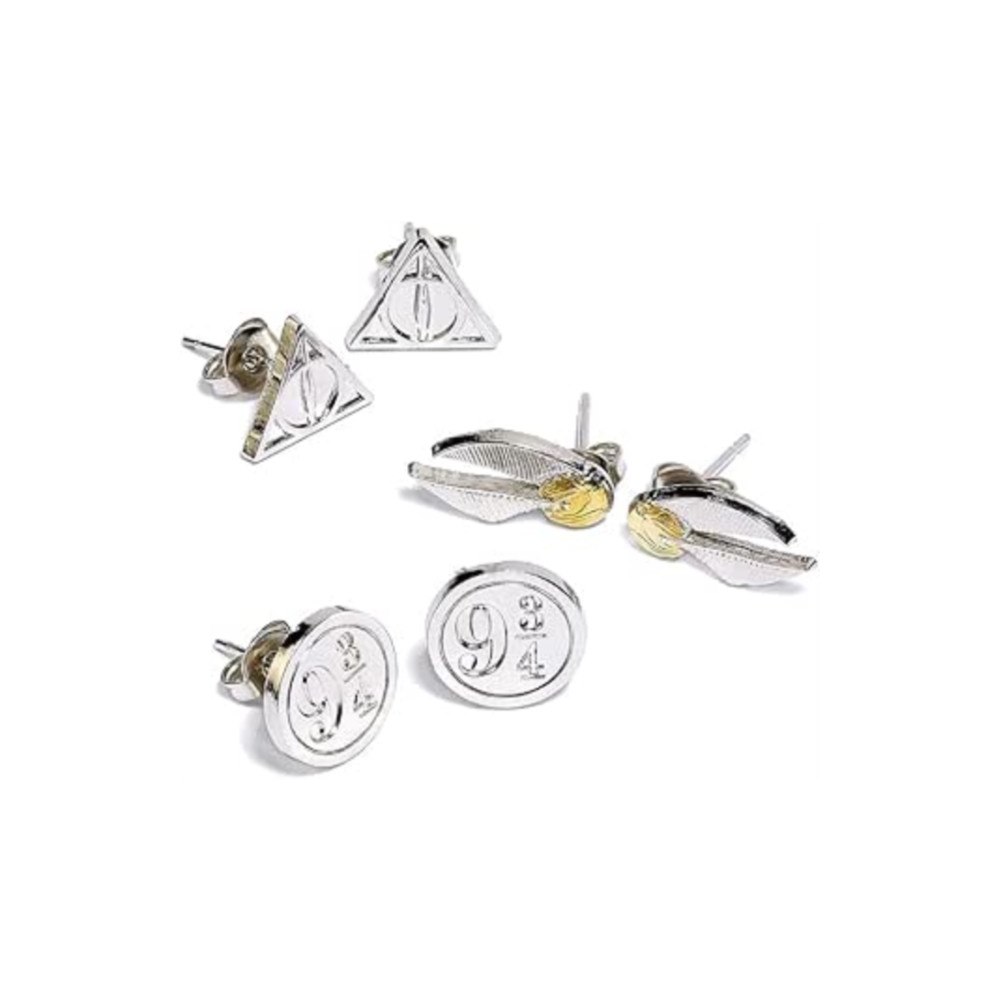 THE CARAT SHOP Harry Potter Deathly Hallows/Golden Snitch/Platform Stud Earring Set