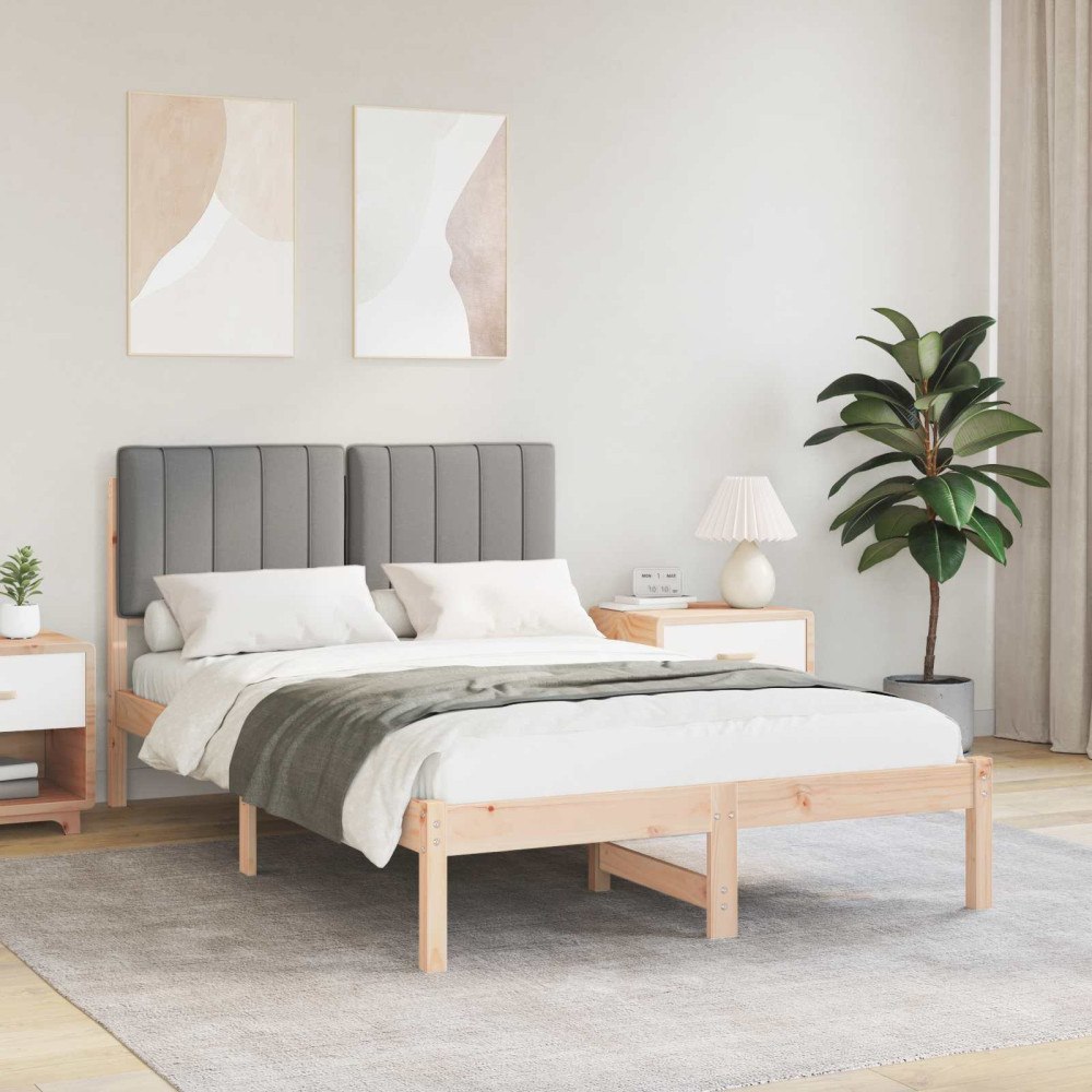vidaXL Sängram med Klädd Huvudgavel Naturlig och Ljus Grå 120 x 200 cm