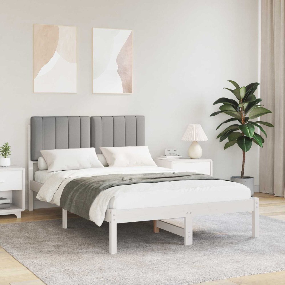 vidaXL Sängram med Klädd Huvudgavel Vit och ljusgrå 120 x 200 cm