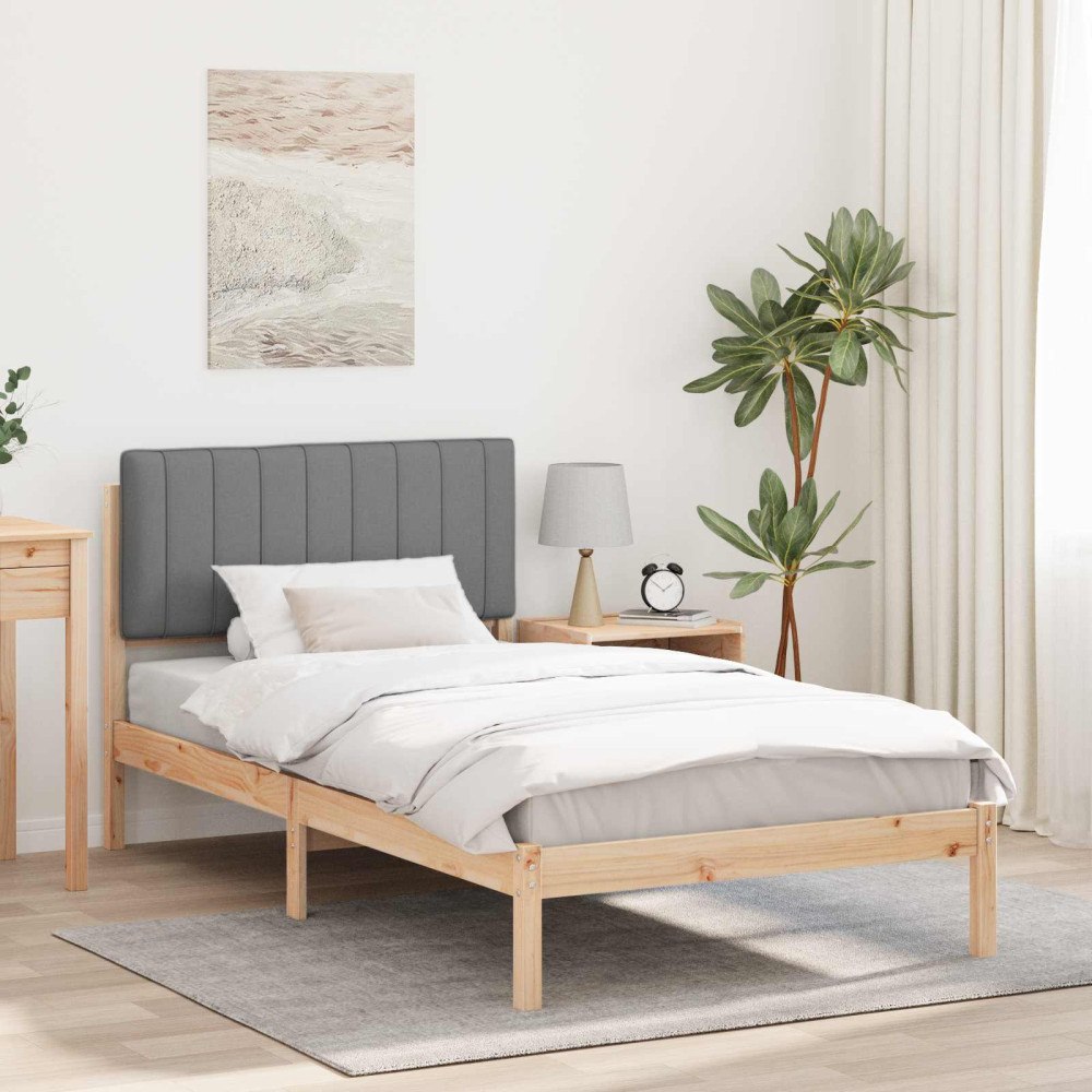 vidaXL Sängram med Klädd Huvudgavel Naturlig och Ljus Grå 90 x 200 cm